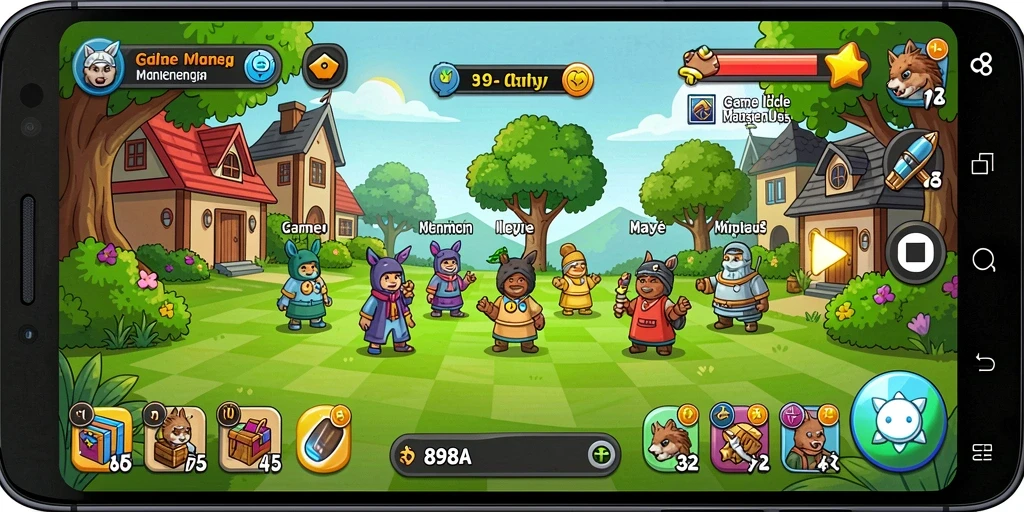 Tampilan gameplay 898A dengan karakter yang menarik dan interaksi sederhana.