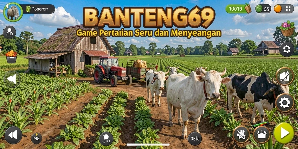 Tampilan gameplay BANTENG69 yang menggambarkan suasana pertanian interaktif.