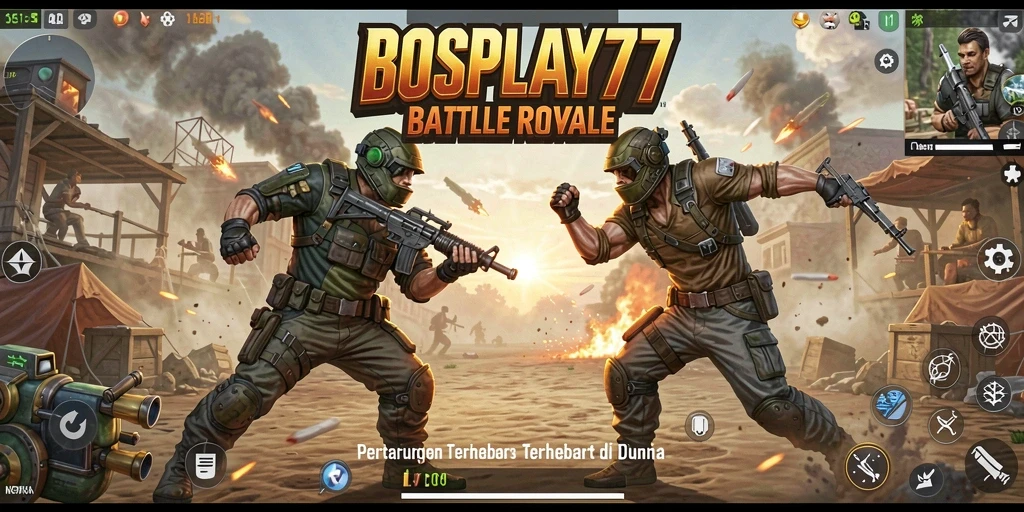 Gameplay BOSPLAY77 yang intens dalam mode Battle Royale.