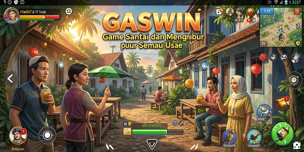 Tampilan gameplay GASWIN yang ceria dan penuh tantangan.