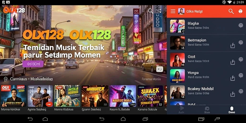 Tampilan gameplay dari aplikasi musik OLX128 yang menarik dan interaktif.