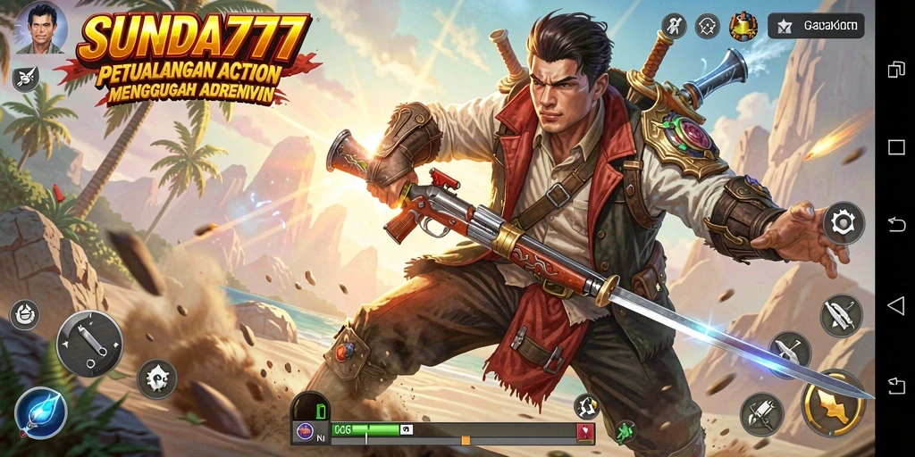 Tampilan gameplay SUNDA777 menampilkan aksi mendebarkan dan karakter unik.