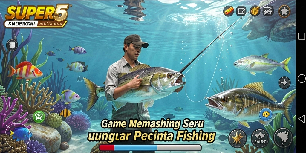 Tampilan gameplay SUPER5 yang menakjubkan saat memancing.