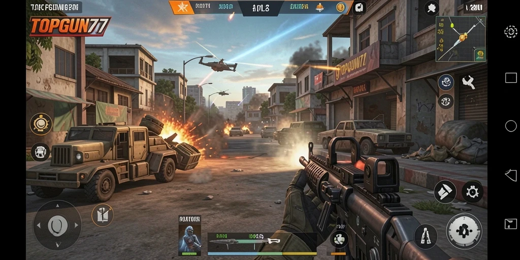Screenshot gameplay menunjukkan serunya Tower Defense di TOPGUN77.