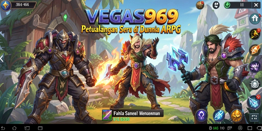 Screenshot gameplay VEGAS969 yang menampilkan pertempuran epik ARPG.